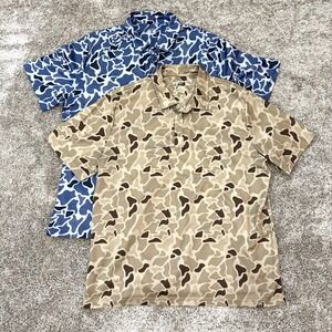 Lot 2 Ocean & Coast Blue / Brown Camo Moisture Wicking Outdoor Polo Men's XL‎